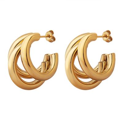 China Customization ornaments fashion earrings stainless steel c-shaped earrings three-layer tube fashion jewelry for sale