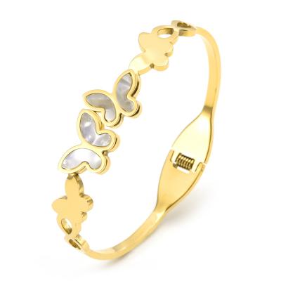 China TRENDY Stainless Steel Jewelry Bracelet For Women Natural Shell Butterfly Bangle Bracelet for sale