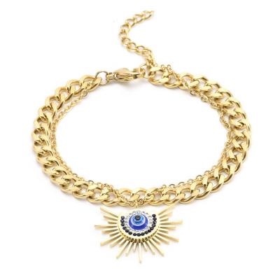 China FASHIONABLE Gold Plated Evil Eye Shaped Bracelet Fashion Colorful Zircon Stoned Evil Eye Bracelet for sale