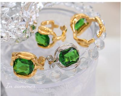 China Other 18k Gold Plated Metal Accessories Green Glass Crystal Ring Stainless Steel Ring For Women for sale