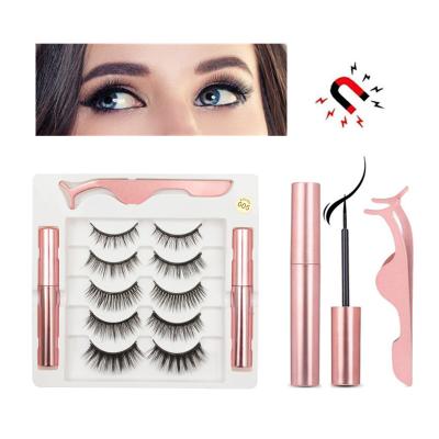 China No Glue Needed 2020 Newest Magnetic Eyelashes Kit 5 Pairs 5 Magnet 3D Eye Lashes, 2 Tube Eyeliner and 1 Tweezers for sale