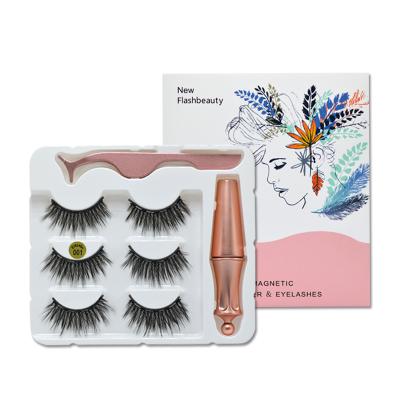 China Three in one (3 pairs of magnetic eyelashes eyeliner and magnetic eyelash kit, magnetic eyelashes with eyeliner comes with applicator, no glue required | 3 pairs for sale