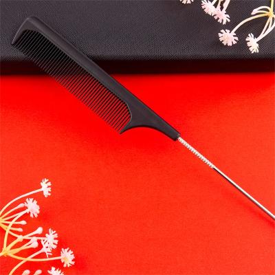 China OEM Rough Pitch Rat Tail Comb Pin Rat Tail Carbon Fiber Steel Heat Resistant Teasing Combs With Stainless Steel Pintail for sale