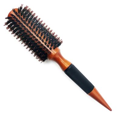 China Best Selling Nondisposable Nylon Blend Boar Stiffen Wooden Round Hair Brush Detangling Rat Tail Pin Handle For Blowdrying for sale