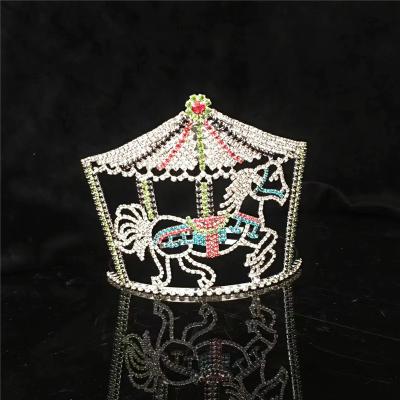 China Rhinestone Crystal Cupcake Tiara Pageant Crowns Light Led Beauty Crown Pageant Carousel Horse for sale