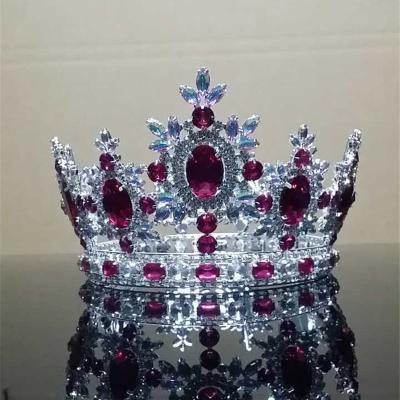 China Wholesale Pink Round Rhinestone Pageant Crowns Beauty Crystal Stones Pageant Crown Tiara for sale