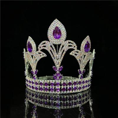 China Wholesale Custom AB Pageant Stones Large Pageant Rhinestone Crown Purple Beauty Crystal Tiara for sale