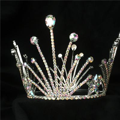 China Custom Large Pageant Rhinestone Crowns Full Around Diamond Crystal Beauty Large Queen Tiaras for sale