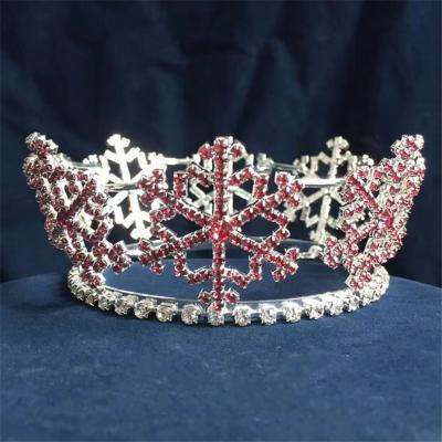 China Custom Pageant Rhinestone Pink Stones Full Circle Snowflake Round Rhinestone Crown Custom Tiara for sale