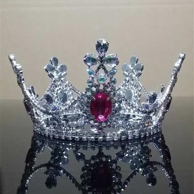 China The Round Bucket Of Stones Crown ab Custom Made Pink Rhinestone Pageant Crown Crystal Tiara for sale