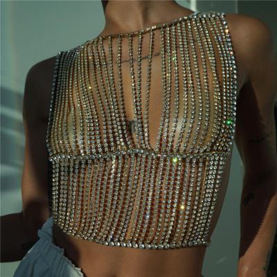 China Crystal Bra Women Tank Top Fashion Body Chain Sexy Rhinestone Accessories Jewelry High Quality Shiny Super Wholesale TRENDY for sale