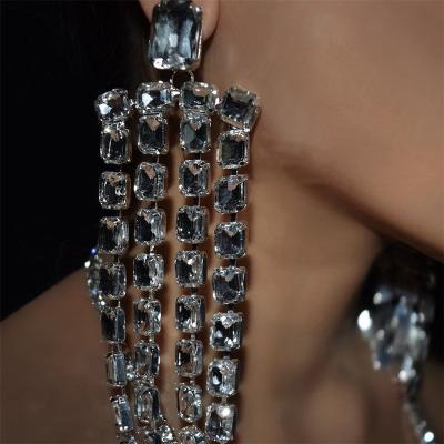 China Fashion Women's Fashion Women's Crystal Big Rhinestone Earrings Bridal Gift Hot Selling Multilayer Luxury Gemstone Earrings for sale