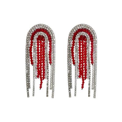 China Fashion Design Trendy Bohemia Diamond Tassel Statement Color Rhinestone Earrings Big For Women for sale