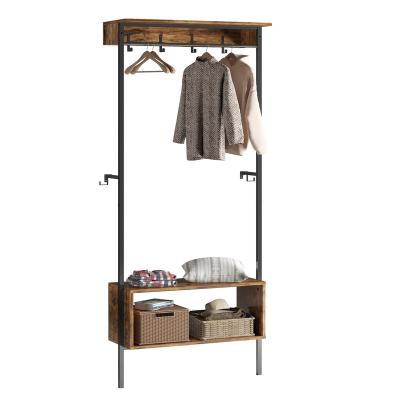 China BESTIER Convertible Hall Tree with Shoe Bench for Entryway Coat Rack Storage Shelf Rack with Hooks Wood Look 3-in-1 Design for Entryway for sale