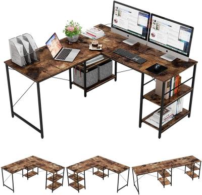 China (Size) 2 Person Adjustable Home Office 95.2 Inch Reversible Corner Computer Desk L Shaped Desk With Shelves for sale