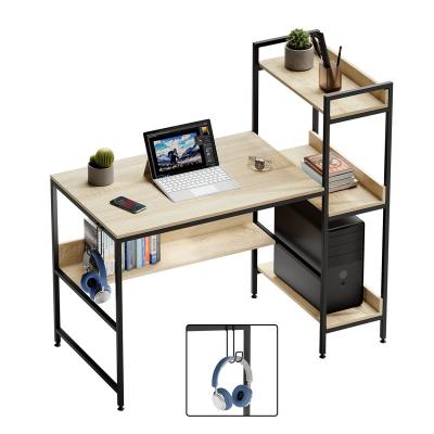 China Convertible Rustic Wood Computer Desk with Storage Shelves Reversible Headphone Hook Shelf for PC and Printer for sale