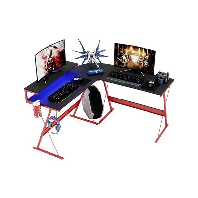 China Home Office Corner Computer Gaming (Height) L Shaped Desk Adjustable Space Saving Desk with RGB LED Lights for sale