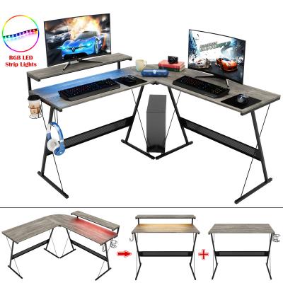 China Convertible Wooden L Shaped Portable Internet Cafe Floor Stand Table Game Top Set Wall Computer Desk For Home Bedroom for sale