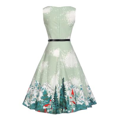 China Europe and the United States retro floral print neck themed round dress with sleeveless for women and children for sale