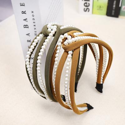 China Wholesale 2022 Fashion Headband Girls Hair Accessories Hair Jewelry Wide Band Women's Polyester Pearl Headbands for sale