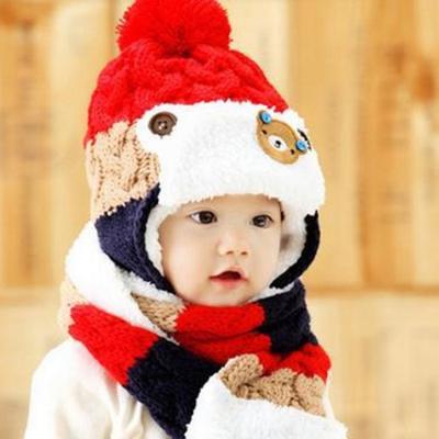 China COMMON 2pc Baby Winter Warm Hat Knitted Earflap Hat and Scarf Set Casual Baby Skully Beanie Warm Hat for Girls Boy for sale