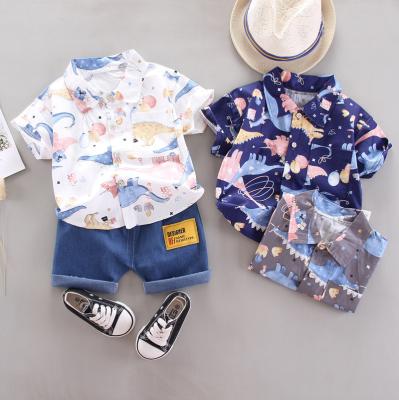 China Boys Summer Shorts Sleeves Anti-Shrink Clothes For Baby Kids Boy Clothing Sets Cool Dinosaur Print Boy T-shirt Button Shirt Panties for sale