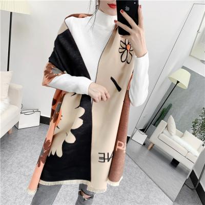 China 2020 New Fashion Women's Cashmere Long Double Function Thickened Floral Cashmere Scarf Korean Neck Warmer for sale