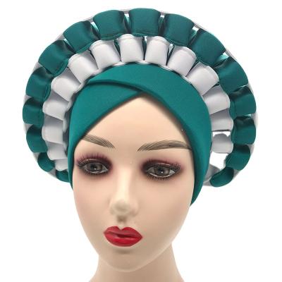 China 2021 latest ladies multifunctional headwraps for women shape gele handmade muslim auto turbans for african women for sale