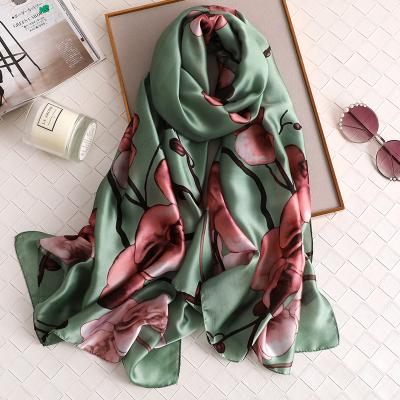 China 2019 wholesale silk scarves the latest pattern scarf women's silk scarves spot print floral custom high quality unique luxury high quality chiffon for sale