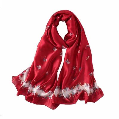 China Wholesale 2019 Newest 4colors Fashion Scarf Ladies Long Silk Scarf Floral Print Silk Soft Women Long for sale