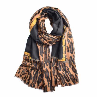 China Hot Sale 2020 Wholesale 2020 Cotton Scarf New Design Twill Luxury Women's Chain Leopard Print Scarf Viscose for sale