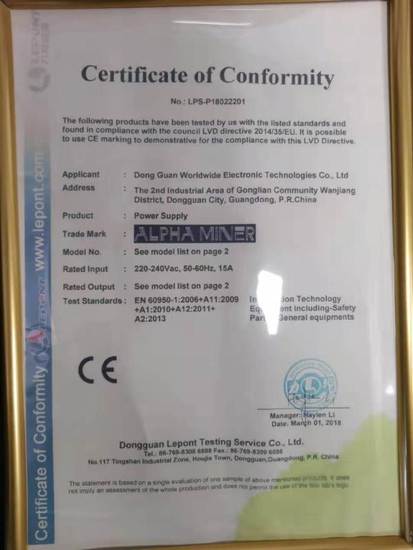 CE - Dongguan Worldwide Electronic Technologies Co., Ltd.