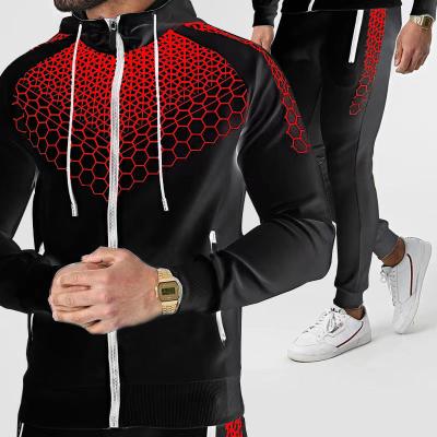 China 2022 Drop Spring Customized Sportswear QUICK DRY Men's Hooded Coat Electronic Hive Printed Casual Pants Suit for sale