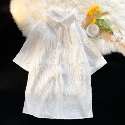 China Summer Men's Fashion Casual Shirt Trend Single Sleeve Ice Silk Short Five-Minute Sleeve Shirt Anti-Pilling for sale