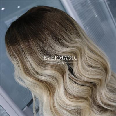 China vrigin Silky Straight Blonde Hair Color Balayege Ash Wave Full Lace Wigs Lace Front Wigs Silk Low Top Wigs for sale