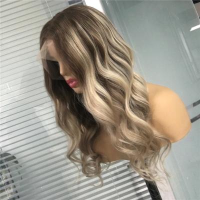 China Luxury Vrigin Wave Lace Wigs Skin Color Balayage Hair Top Silky Straight Blonde Full Lace Frontal Wigs for sale