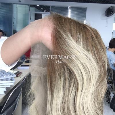 China Color Silky Straight Human Hair Balayage Wave Glueless Full Lace Wigs Bleached Blonde Body Wave Russian Knots Hair Wigs for sale