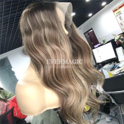 China Ombre Brown Wavy Hair Color Balayage Wave Wigs Silky Straight Human Hair Lace Front Wigs for sale