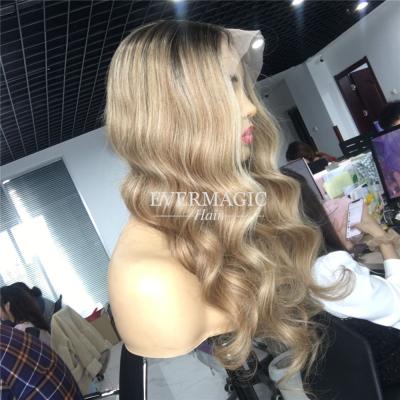 China Luxury Blonde Silky Straight Lace Front Wigs Wavy Highlight Ombre Brown Wigs for sale