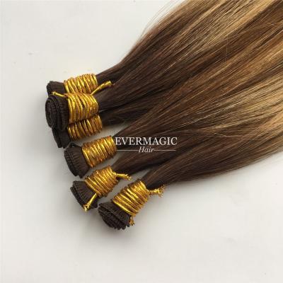 China Silky Straight Wave 4#27#4# Ombre Highlight Hair Hand Tied Weft Hair Hand Peel Cuticle Weft Good Quality Virgin Human Hair Stock Factory From Europe for sale