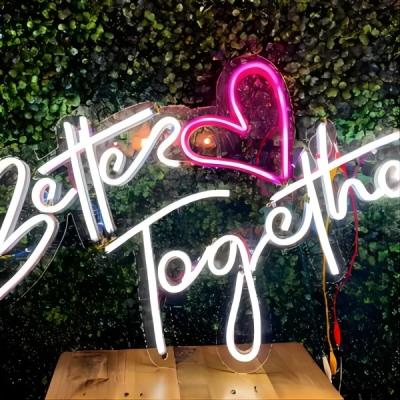 China Buildings Wholesale 12V Wedding Better Together Logo Custom Acrylic Neon Light Sign Customs Lead Cable Neon Signs for sale