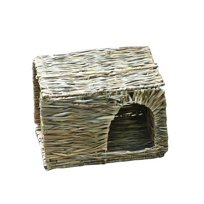 China HY Windproof Straw Rabbit Cage Can Be Folded To Warm In Winter And Cool In Summer Natural Shelter Pet Room Small Pet Bed Pet Nest Room for sale