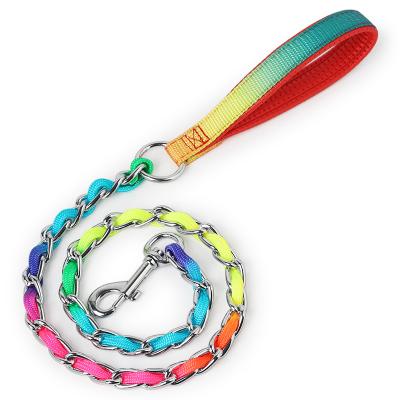 China Viable Wholesale Cheap HY Pet Rainbow Chain Use Colorful Nylon Dog Leash for sale