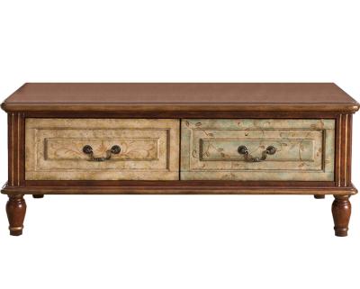 China Colored and classic solid wood TVs wood center coffee table with drawers for living room for sale