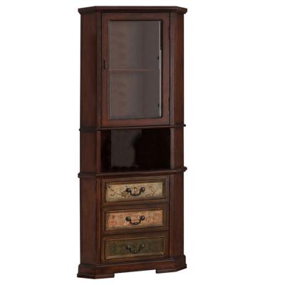 China Expandable Hand Painted Wooden Furniture Display Antique Finish Corner Cabinet For Living Room for sale