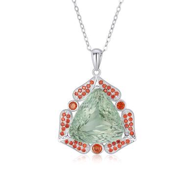 China FASHIONABLE Triangle Crystal Zircon Fine Jewelry Natural Green 925 Sterling Silver Pendant Necklaces Women from YBO for sale