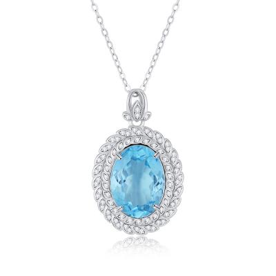 China FASHIONABLE YBO Natural Blue Topaz Zircon Fine Jewelry 925 Sterling Silver Clavicle Chain Pendant Necklaces Women for sale