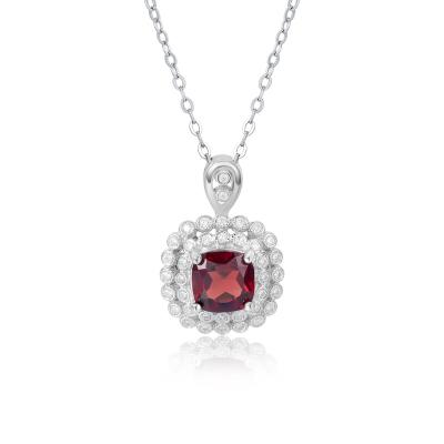 China FASHIONABLE Luxury YBO 925 Sterling Silver Natural Cushion Garnet Necklace Pendant Jewelry For Women for sale