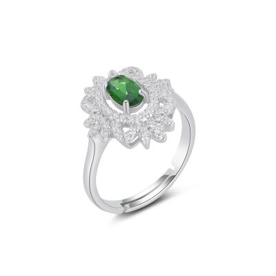 China Wholesale FASHIONABLE 925 YBO Adjustable Rings Sterling Silver Natural Gem Stone Flower Diopside Rings Jewelry Women for sale