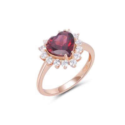 China YBO TRENDY Natural Stone Rings 925 Sterling Silver Rose Gold Plated Garnet Inlaid Wedding Engagement Rings Heart Women for sale